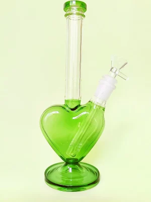 9.5″ Green Heart-Shaped Glass Bong