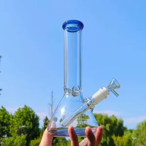 9.5″ Glass Beaker Bong with Blue Mouthpiece Rim Accents