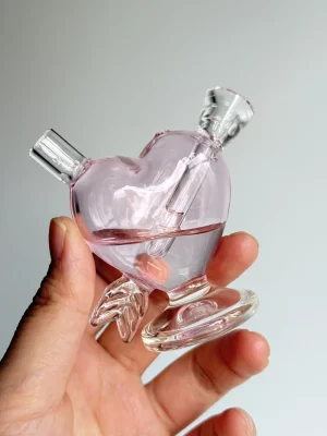 Pink Super Mini Heart Shaped Glass Bubbler Bong