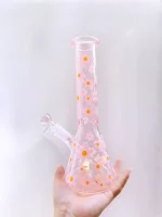 10″ Glass Beaker Bong | Cute Pink Retro Daisy