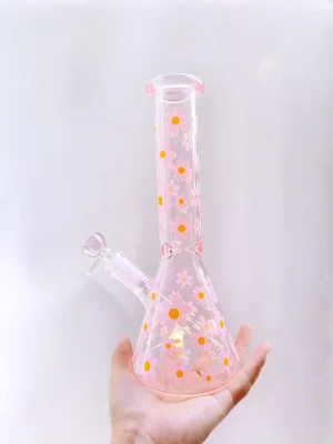 10″ Glass Beaker Bong | Cute Pink Retro Daisy