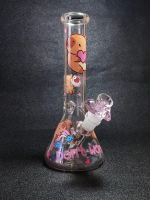 10 Inch Capybara Heart Beaker Glass Bong with Aqua Blue Graphics