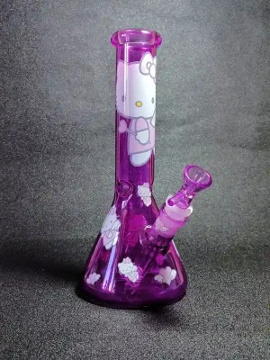 10 Inch Celestial Angel Kitty Purple Borosilicate Glass Beaker Bong