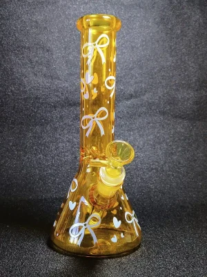 10" Honey Yellow Blue Ribbon Beaker Glass Bong
