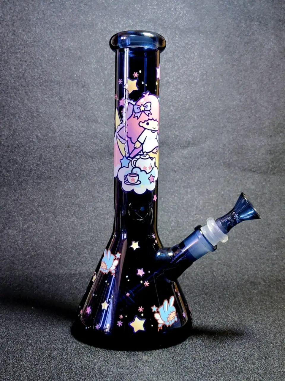 10" Little Twin Stars Deep Blue Glass Beaker Bong - Image 3