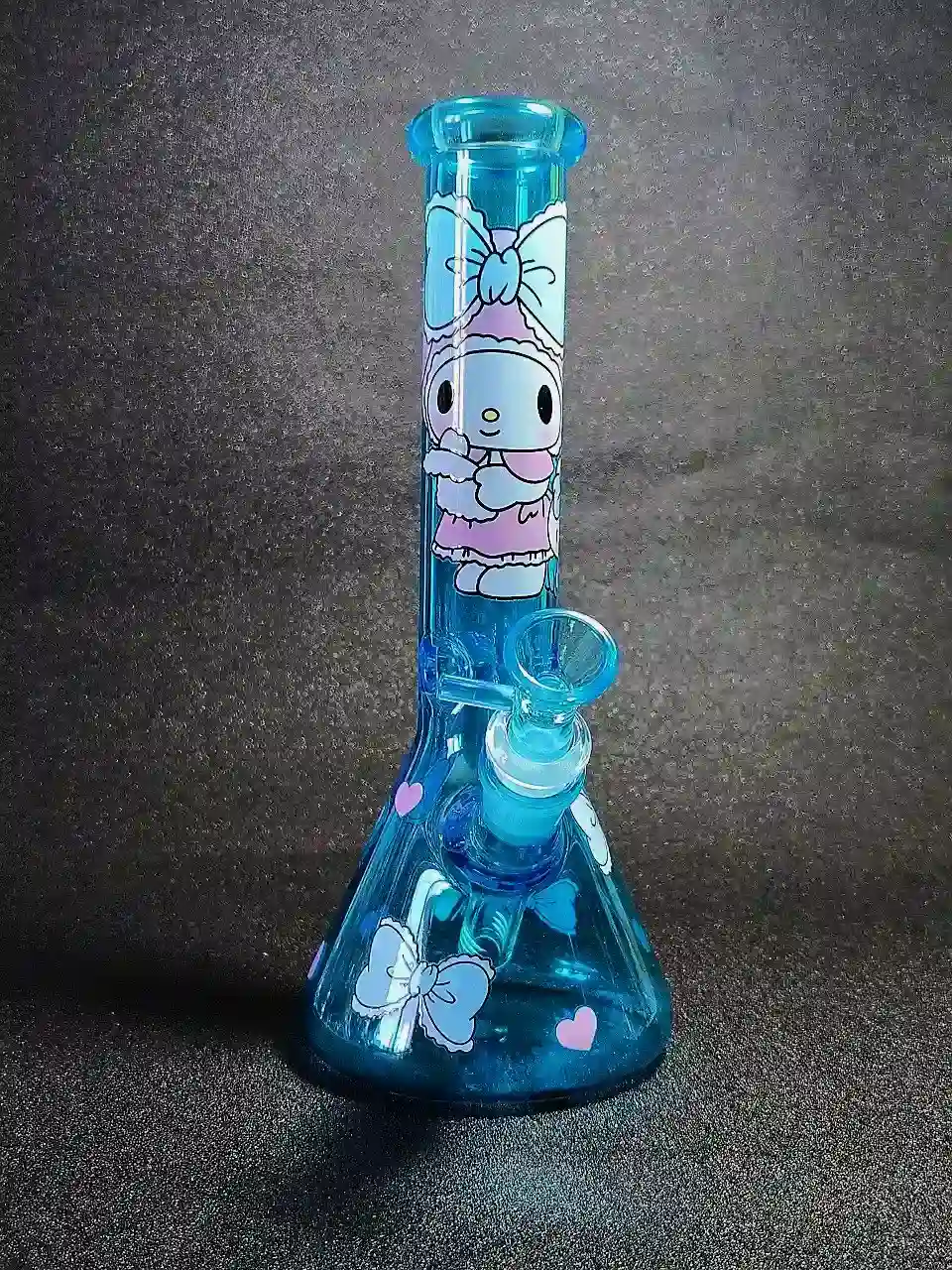 10 Inch My Melody Blue Bow Beaker Glass Bong with 14mm Male Bowl