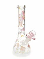 Multi-Color Butterfly Beaker Glass Bong, 10 Inch