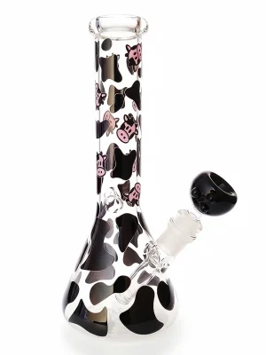 10 Inch Cow Print Beaker Glass Bong