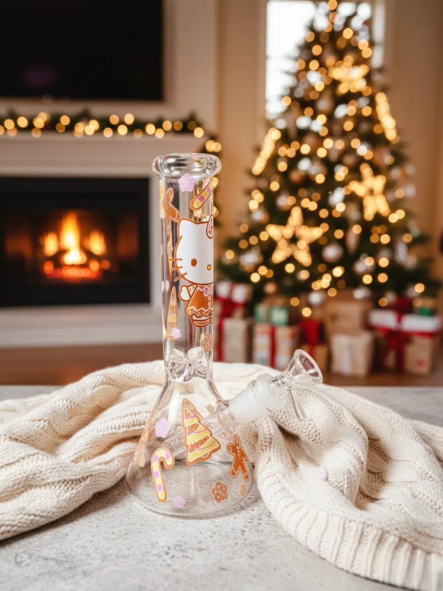Hello Kitty Gingerbread Christmas Beaker Glass Bong - Image 3