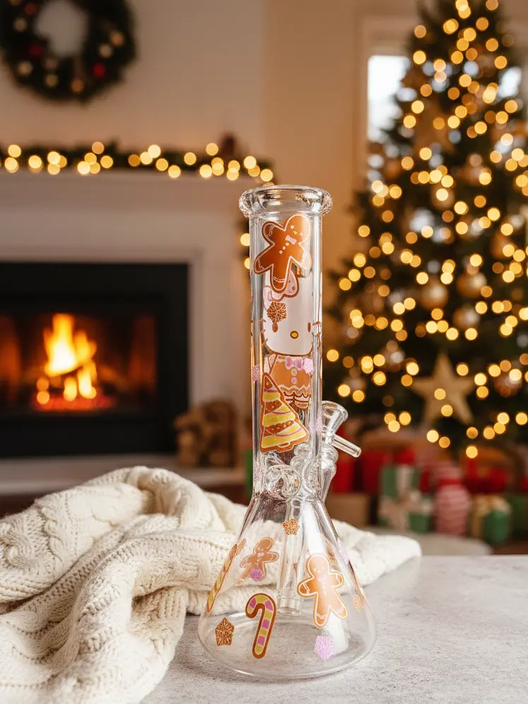 Hello Kitty Gingerbread Christmas Beaker Glass Bong - Image 2