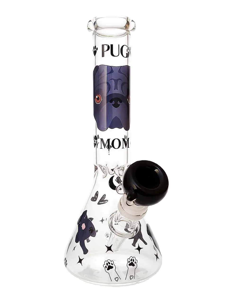 Pug Mom Beaker Glass Bong 10 inch Clear Borosilicate
