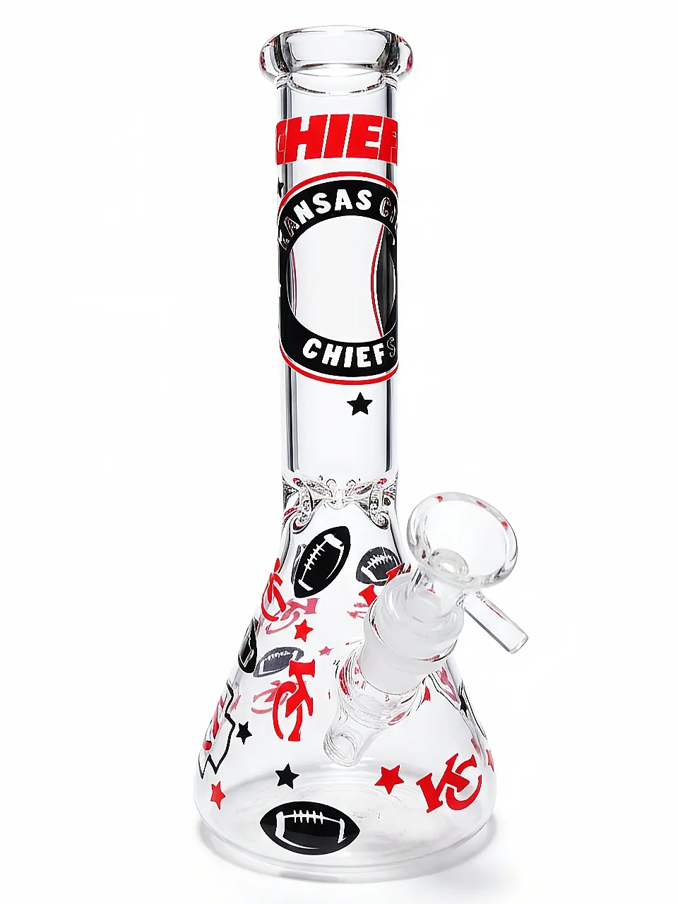 10-Inch Kansas City Chiefs Inspired Clear Borosilicate Glass Beaker Bong