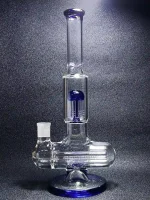 13.5-Inch Blue Inline to Tree Dual-Perc Glass Bong