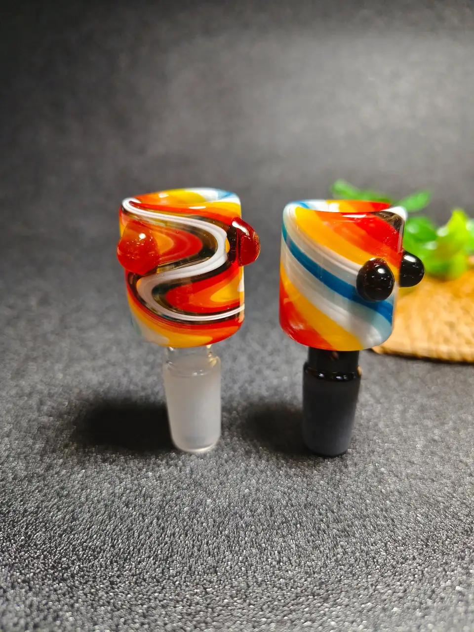 Hand-Blown 14mm Male Multicolor Swirl Cylinder Glass Bong Bowl