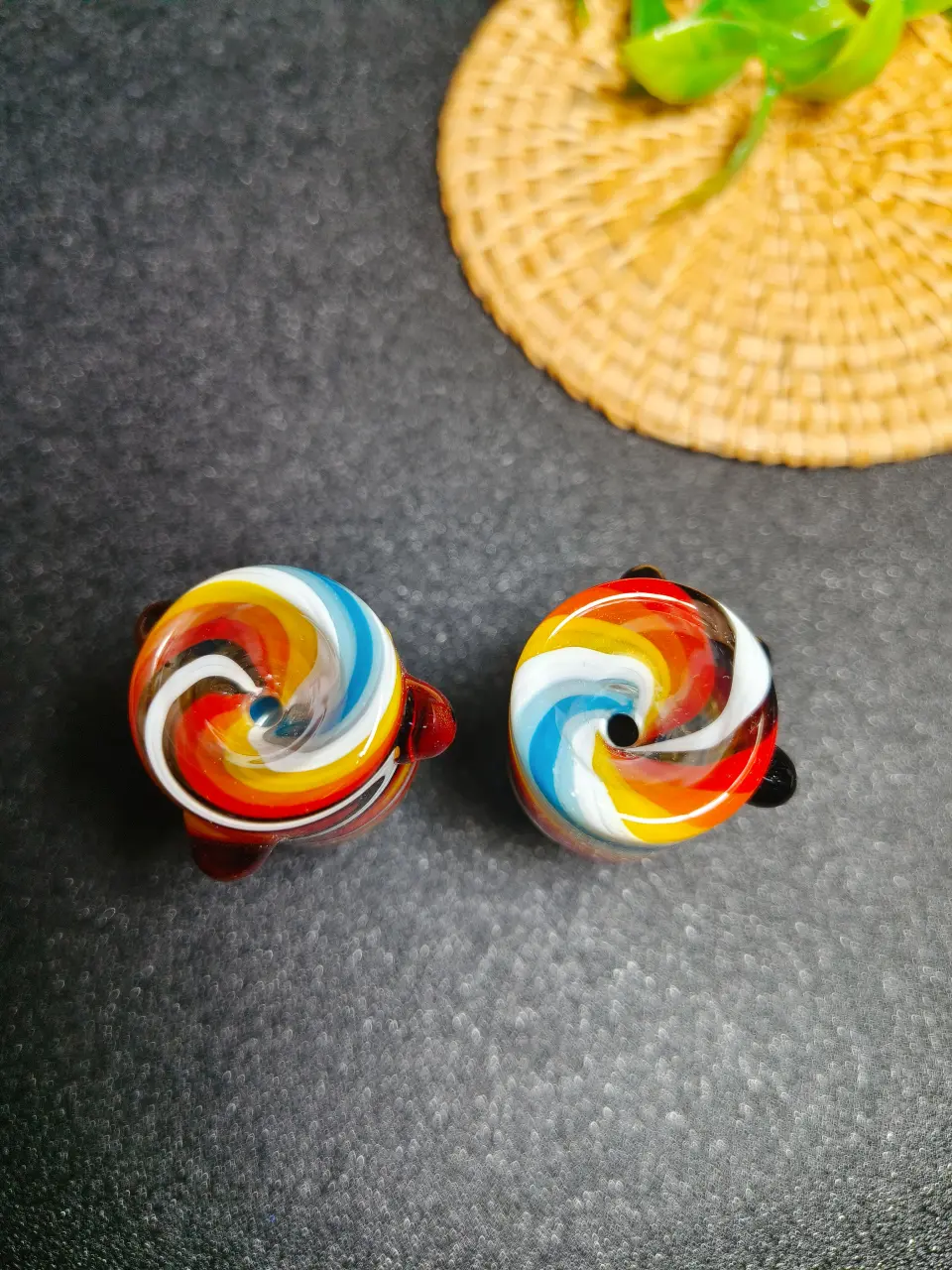 Hand-Blown 14mm Male Multicolor Swirl Cylinder Glass Bong Bowl - Image 3