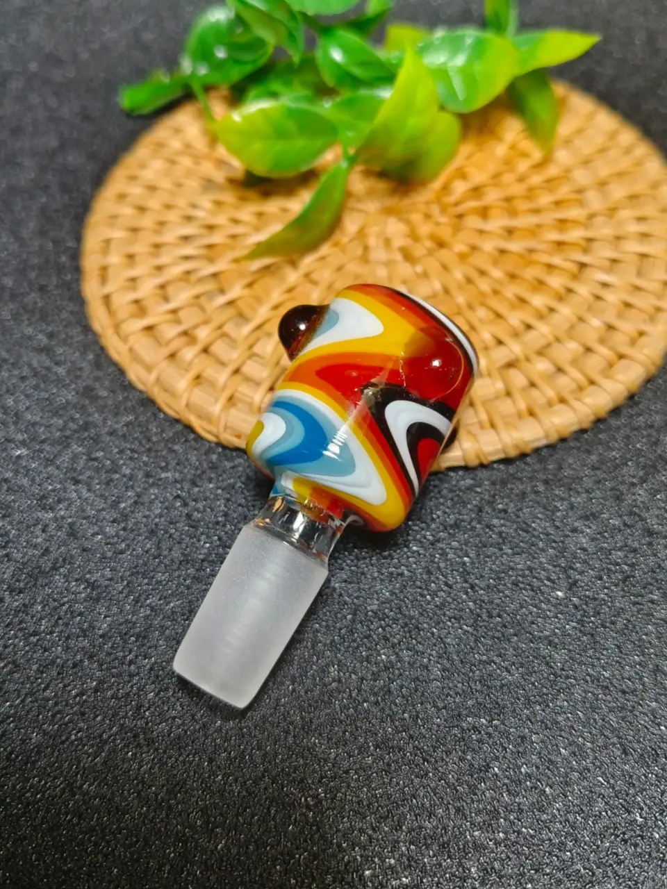 Hand-Blown 14mm Male Multicolor Swirl Cylinder Glass Bong Bowl - Image 5