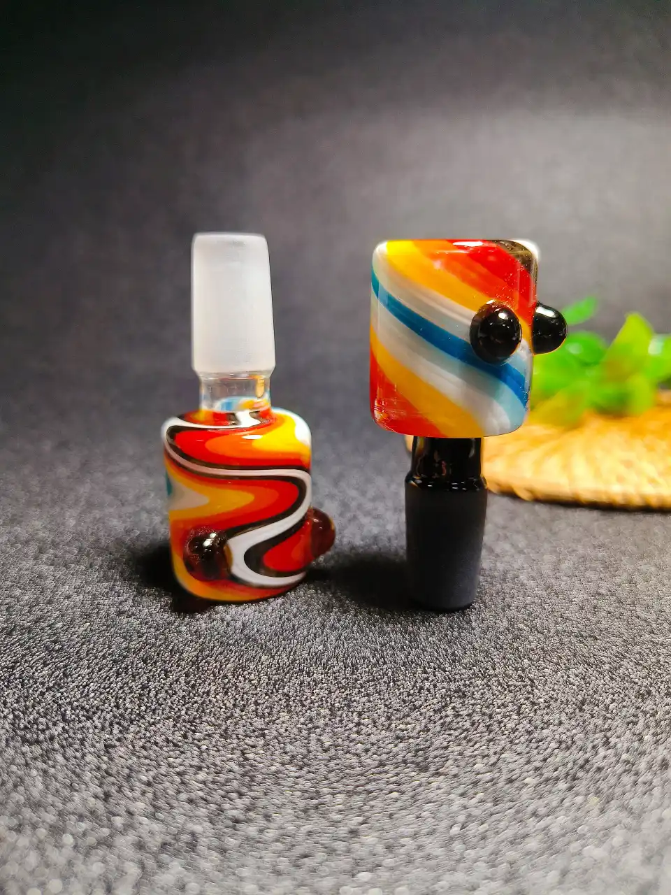 Hand-Blown 14mm Male Multicolor Swirl Cylinder Glass Bong Bowl - Image 2