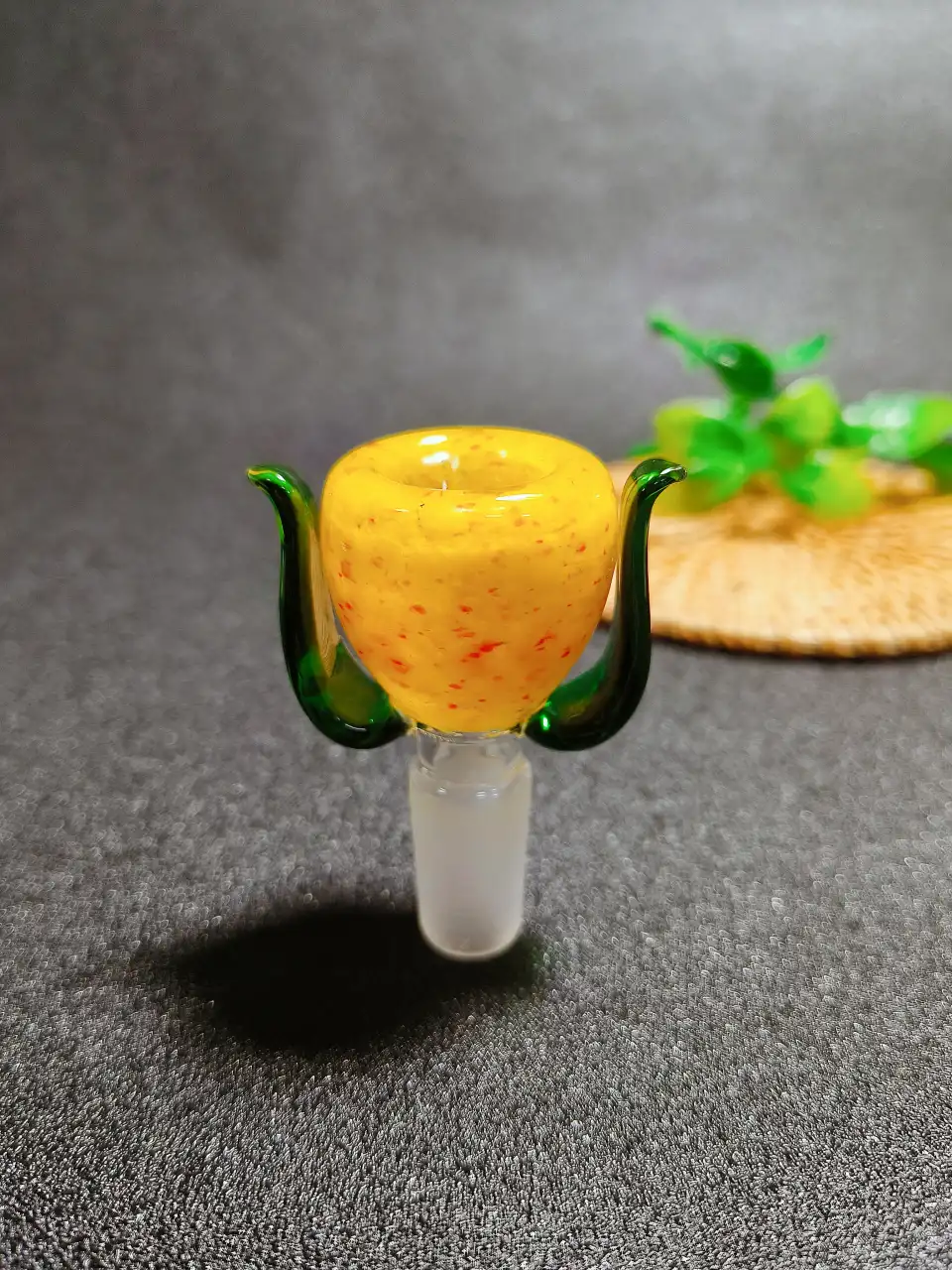 14mm Male Tulip Floral Green Leaf Borosilicate Glass Bowl