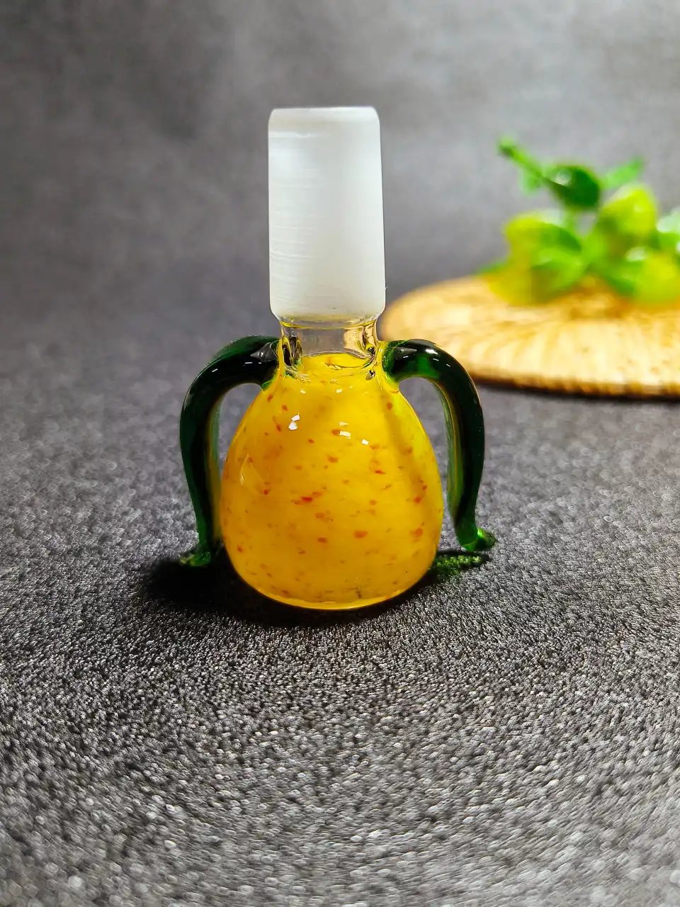 14mm Male Tulip Floral Green Leaf Borosilicate Glass Bowl - Image 3