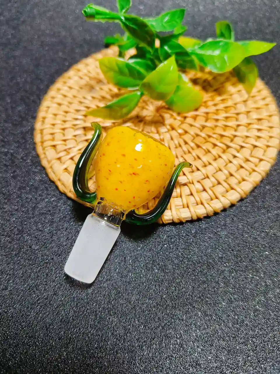 14mm Male Tulip Floral Green Leaf Borosilicate Glass Bowl - Image 4