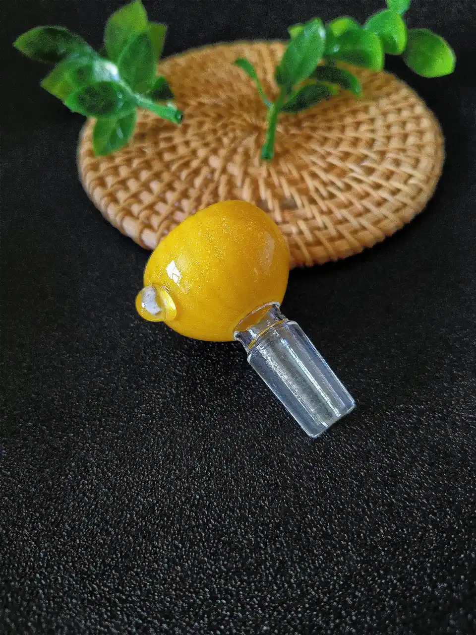 14mm Male Pale Yellow Pumpkin Texture Glass Bong Bowl - Image 3