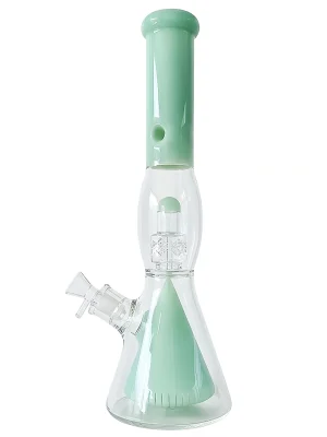 15-Inch Triple Perc Beaker Glass Bong with Collins, UFO & Seed of Life Perc