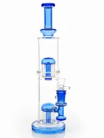 14.5-Inch Blue Dual Tree Perc Straight Tube Bong