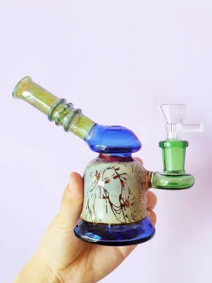 3.5-inch Silver-Fumed Glass Bubbler with Cool Girl Graphic