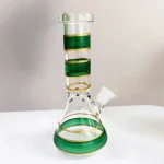 8-Inch Green & Gold Striped Mini Beaker Bong