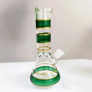 8-Inch Green & Gold Striped Mini Beaker Bong