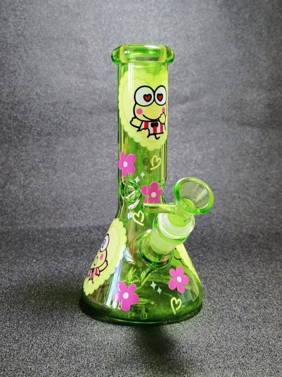 8 Inch Heart Keroppi Green Borosilicate Beaker Bong