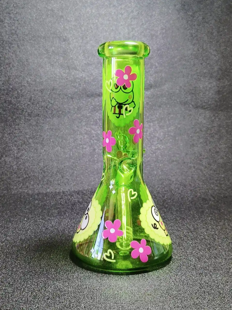 8 Inch Heart Keroppi Green Borosilicate Beaker Bong - Image 3