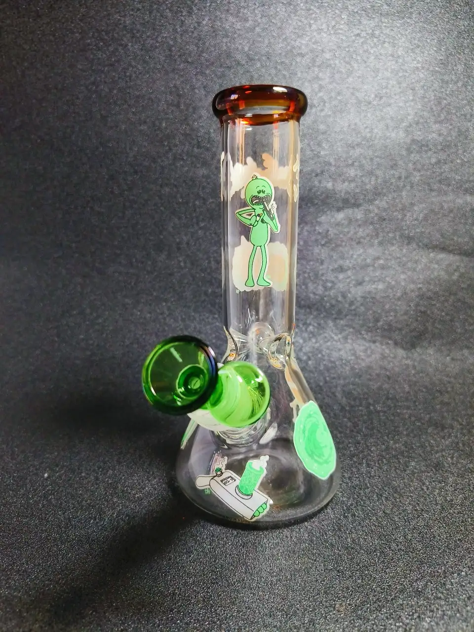 8" Rick & Morty Meeseeks & Pickle Rick Glow-In-The-Dark Beaker Bong