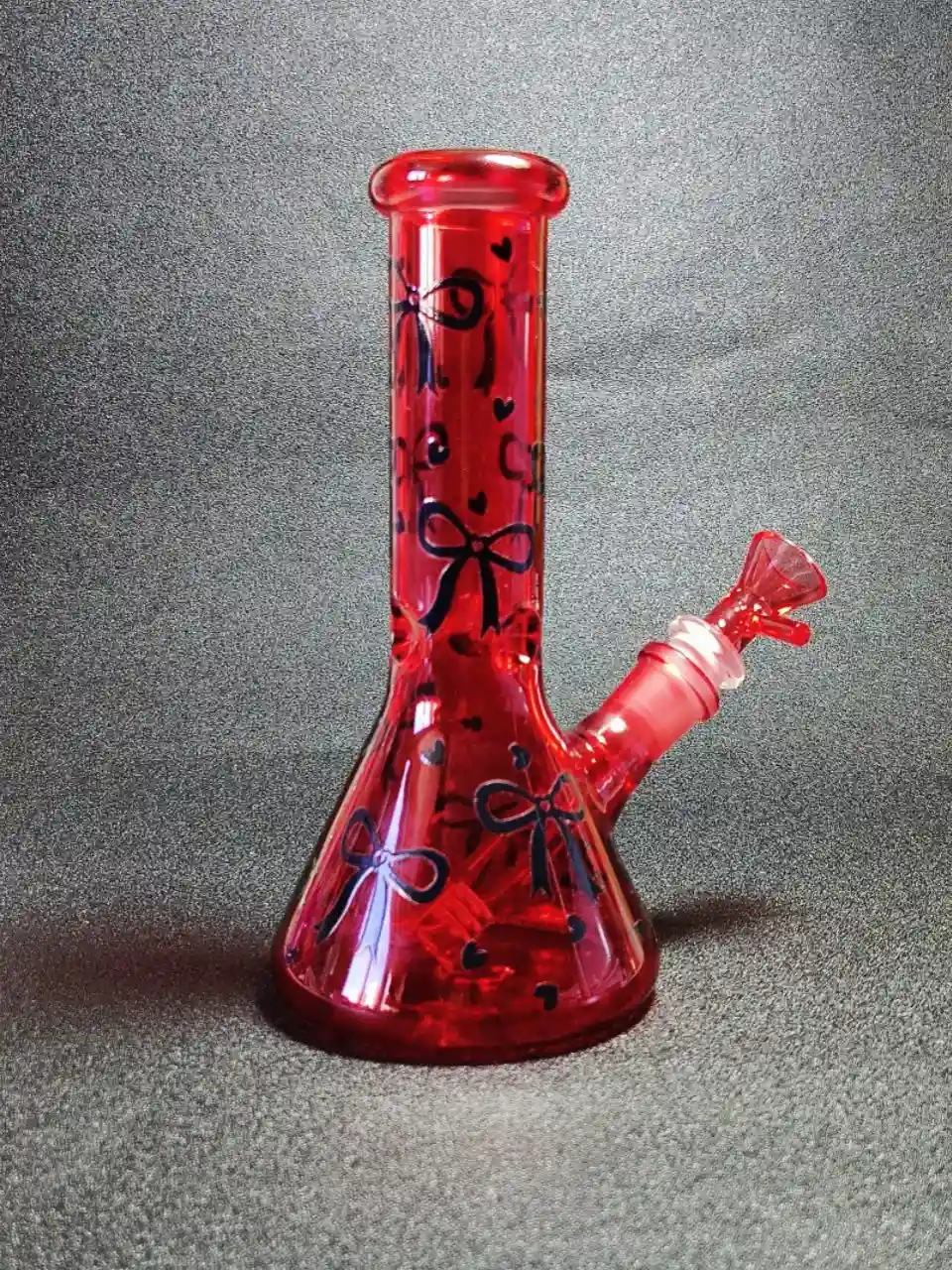 8 Inch Ruby Red Gothic Black Bow Beaker Bong - Image 4