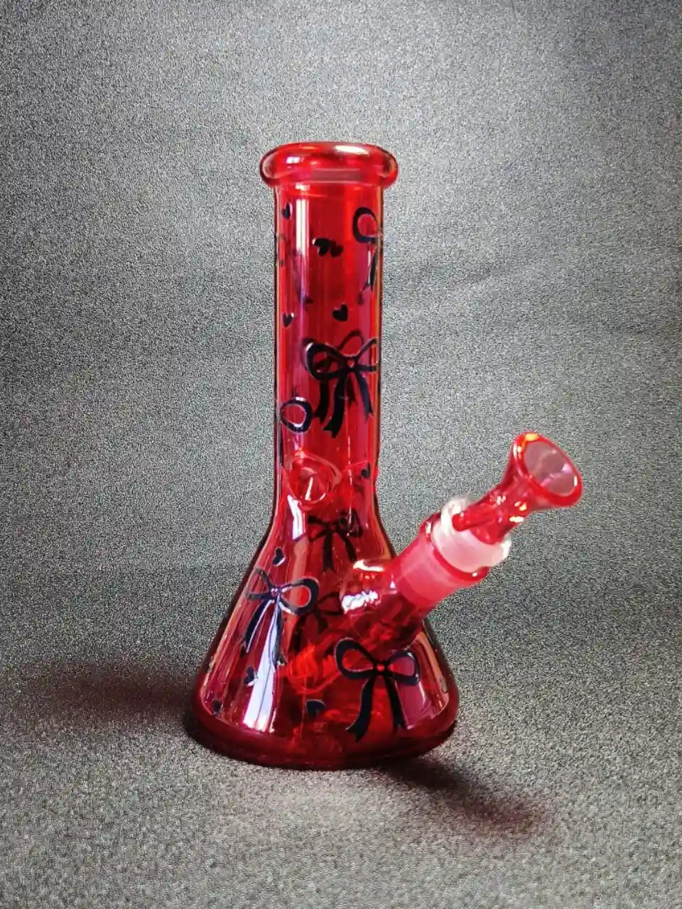 8 Inch Ruby Red Gothic Black Bow Beaker Bong
