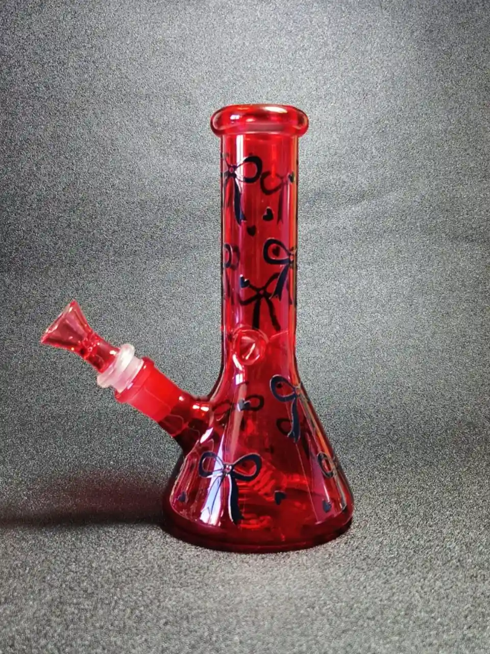 8 Inch Ruby Red Gothic Black Bow Beaker Bong - Image 3