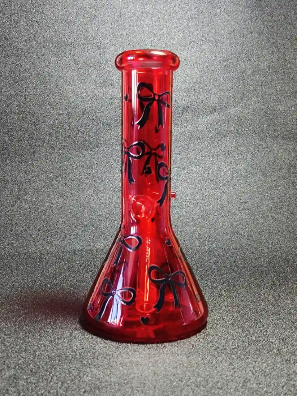 8 Inch Ruby Red Gothic Black Bow Beaker Bong - Image 2