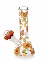 Golden Meadow Sunflower & Butterfly Beaker Glass Bong