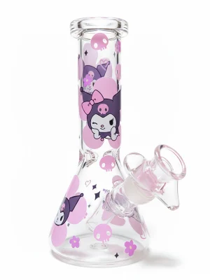 Kuromi Pink Flowers 8" Beaker Glass Bong