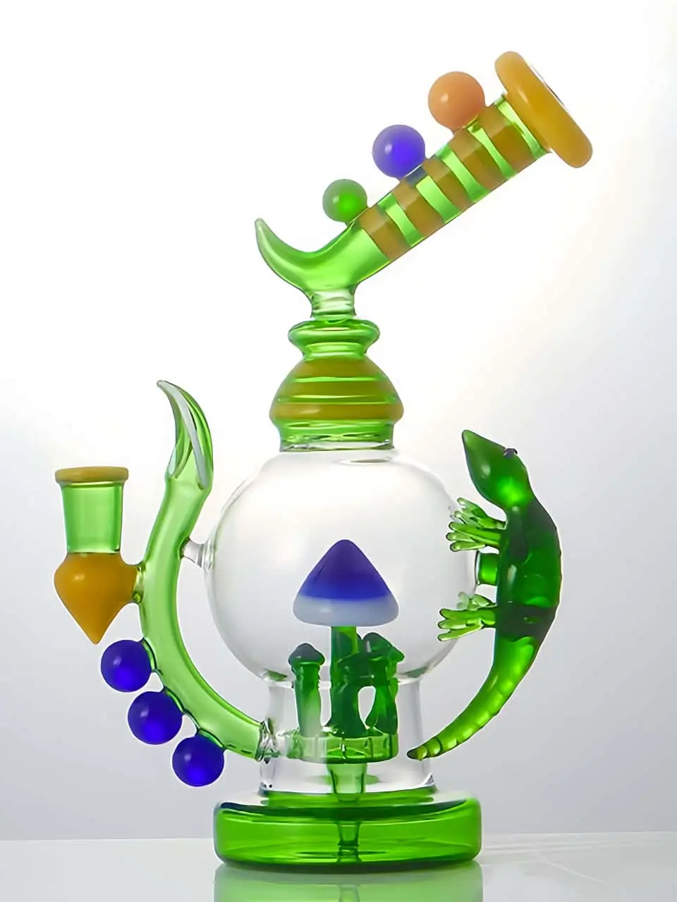 Lizard & Mushroom 9 Inch 3D Glass Bong with Mushroom Percolator