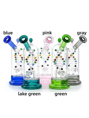 9-Inch Clear Straight Tube Bong with Double DNA Helix Percs