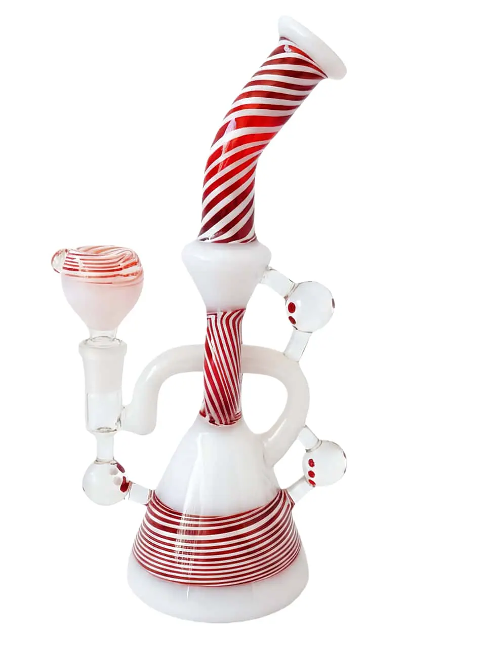 9-Inch Red and White Wig-Wag Recycler Glass Bong - Image 2