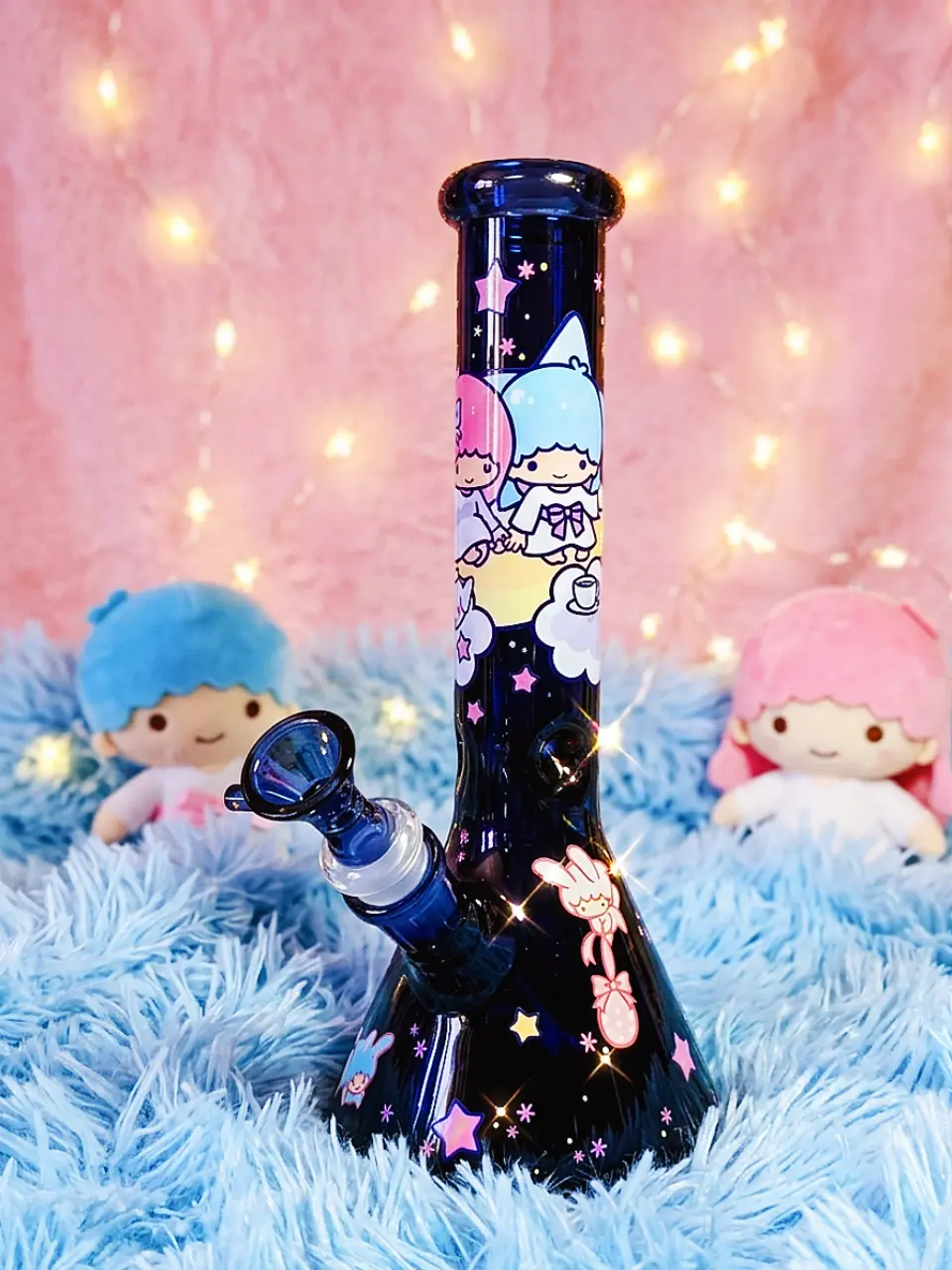 10" Little Twin Stars Deep Blue Glass Beaker Bong - Image 5