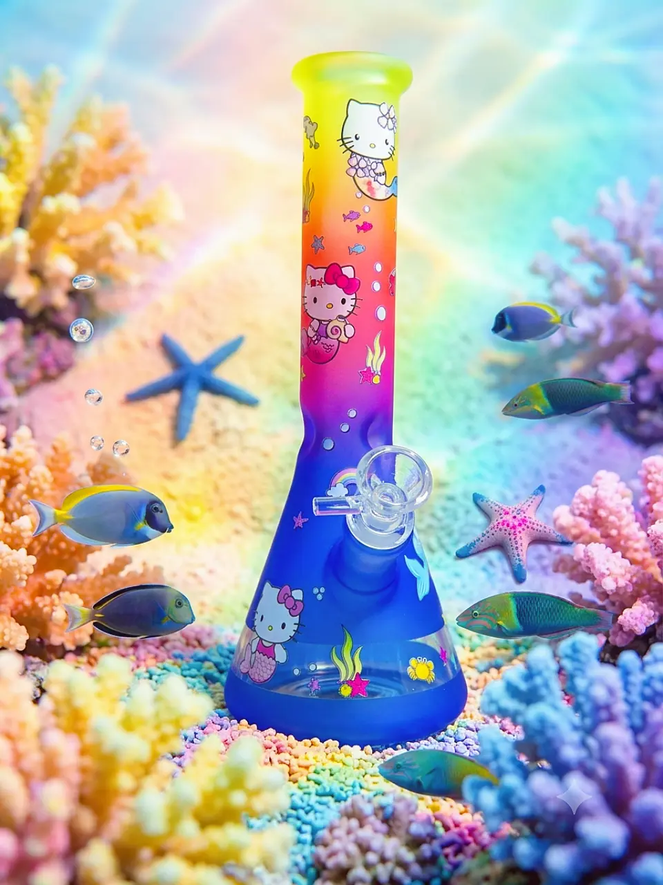 10-Inch Deep Sea Neon Hello Kitty Mermaid Beaker Glass Bong - Image 5