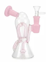 7-Inch Mini Recycler Glass Bong with Showerhead Percolator | Petal Pink