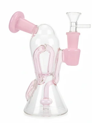 7-Inch Mini Recycler Glass Bong with Showerhead Percolator | Petal Pink