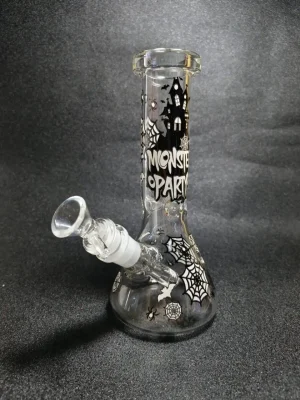 8" Monster Mash Gothic Spider Castle Glow Borosilicate Beaker Bong