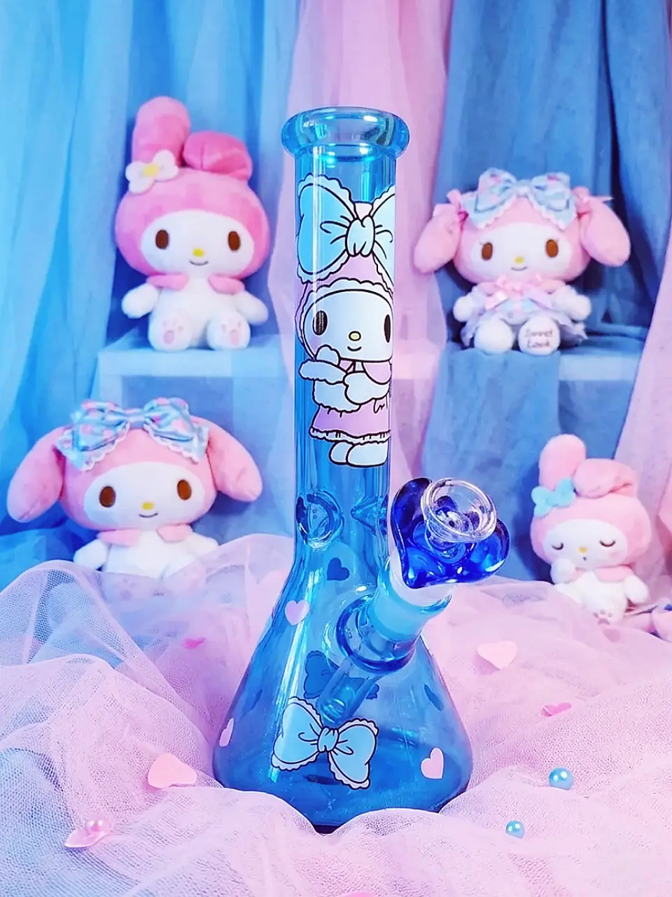 10 Inch My Melody Blue Bow Beaker Glass Bong with 14mm Male Bowl - Image 5