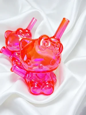 5" Neon Pink Hello Kitty 3D Borosilicate Bubbler