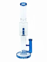 15.5-Inch Blue Seed of Life Double Perc Stemless Glass Bong
